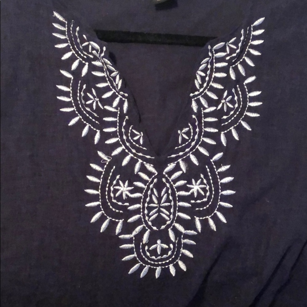 Embroidered indigo linen tunic top. Beautiful!